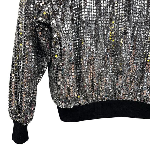 Monaliza Silver Sequin Party Jacket Bomber XL Vintage Disco NYE - Picture 8 of 8